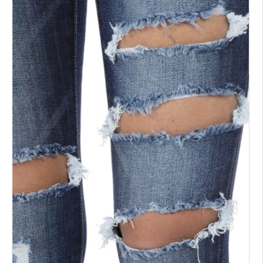 Medium Rise Distressed Dark Wash Jeans - Picture 3 of 8